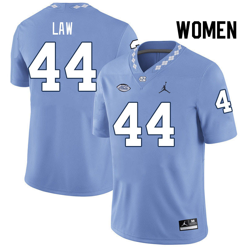 Women #44 Crews Law North Carolina Tar Heels College Football Jerseys Stitched-Carolina Blue